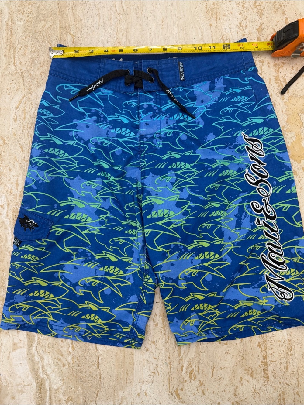 Maui and Sons Blue Shark-Print Boys size 14 Swim Trunks